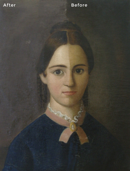 Woman in Blue Painting Restoration